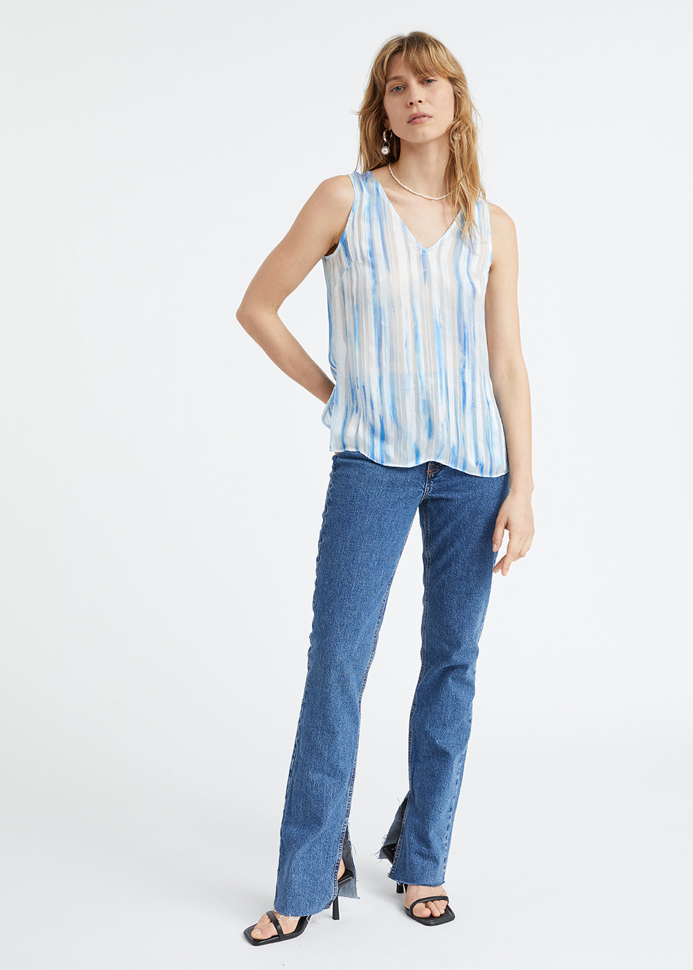 Top à imprimé rayures bleues