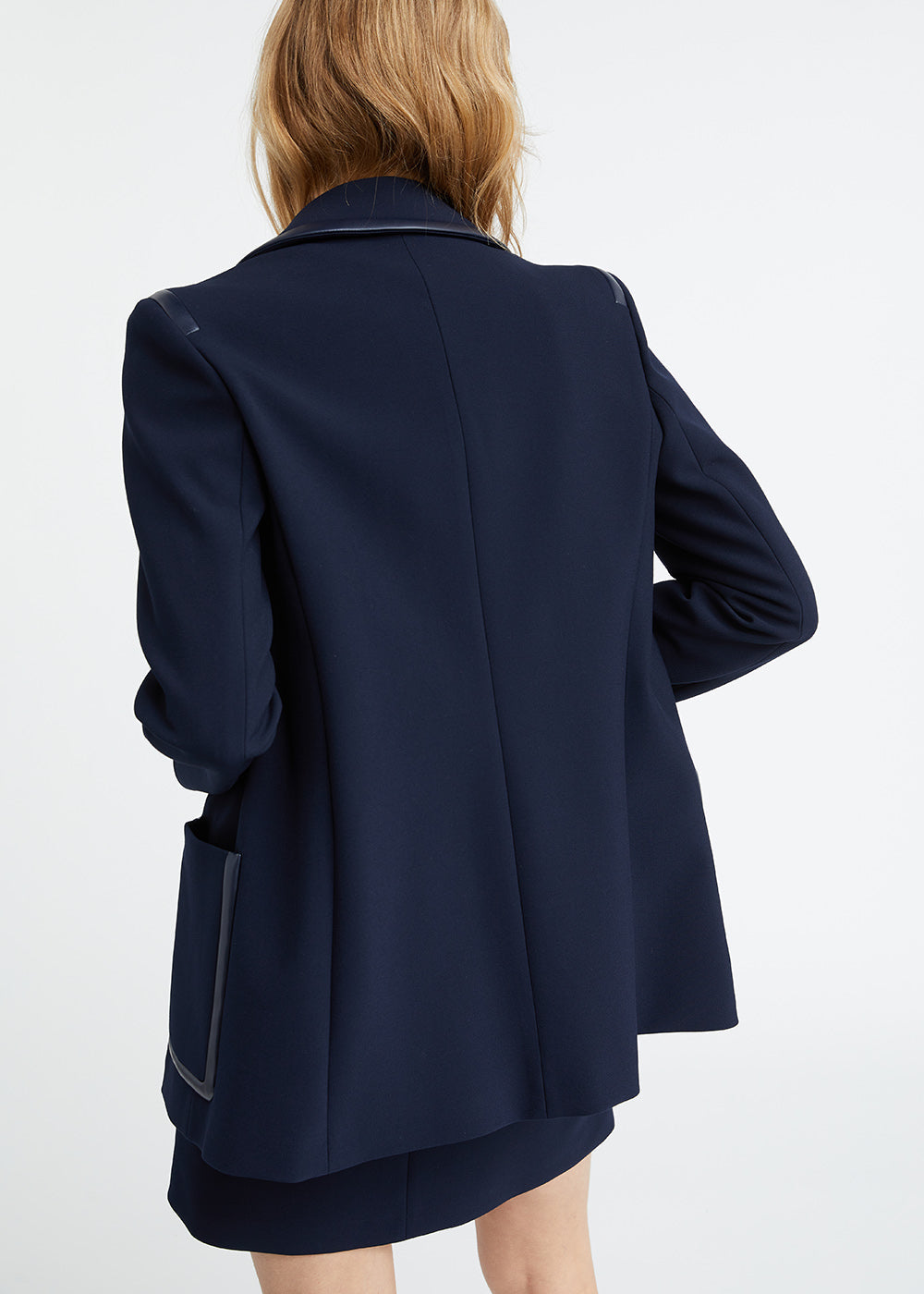 Caban croisé marine détails en cuir écologique