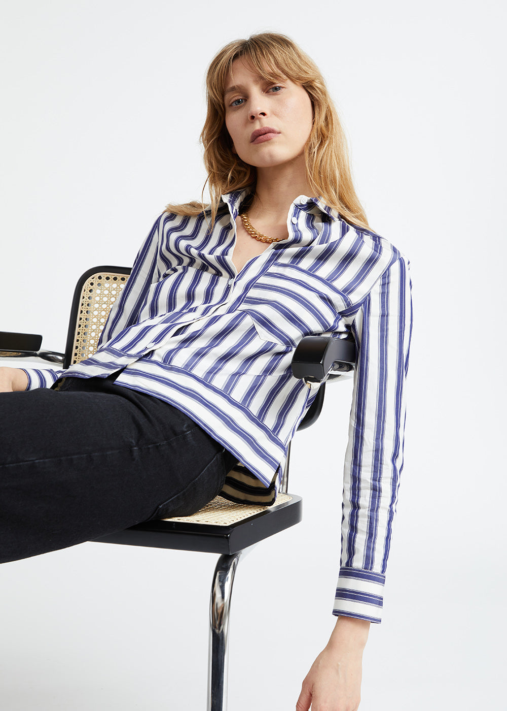Chemisier en coton à rayures marine
