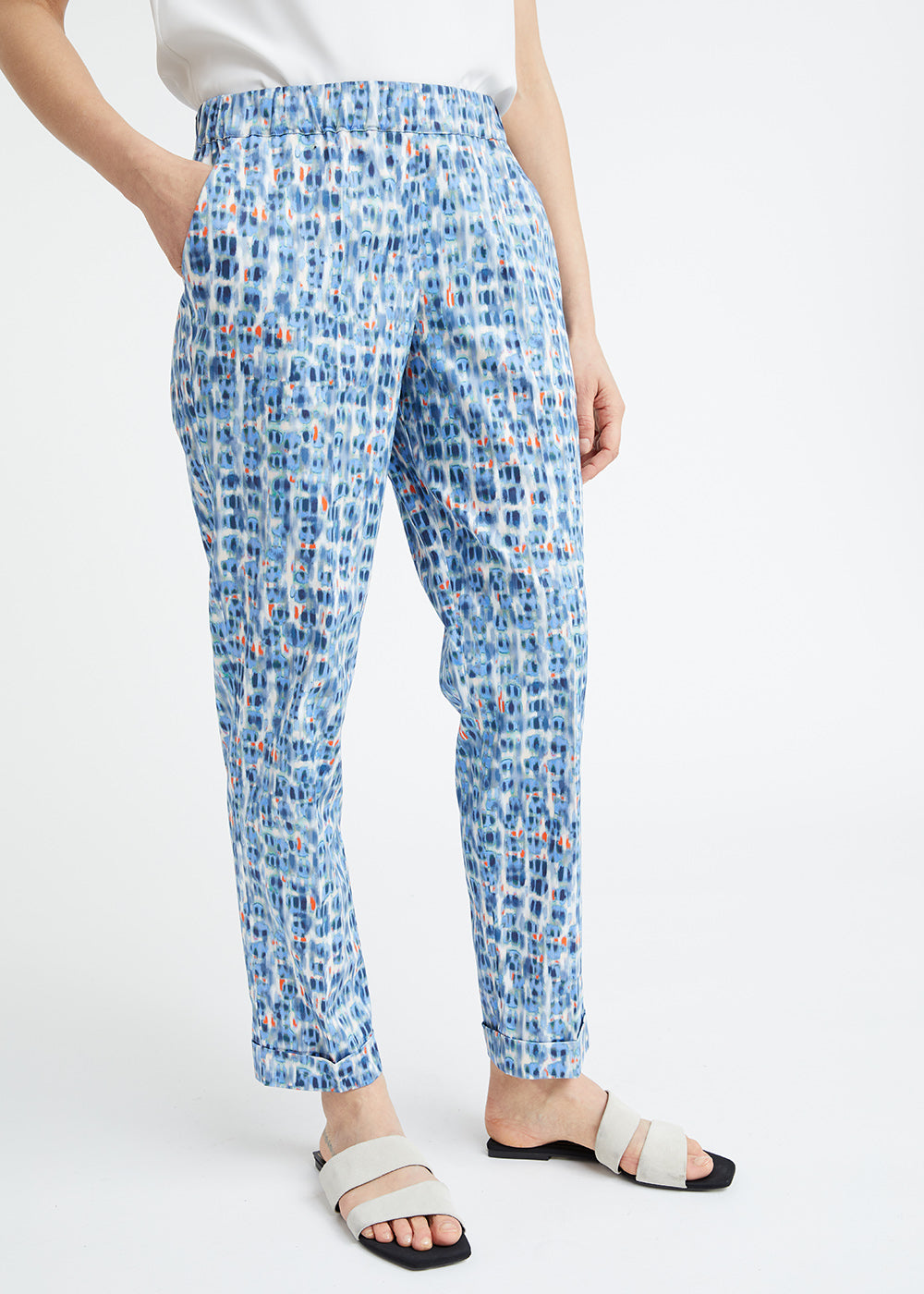 Pantalon en coton imprimé tacheté bleu