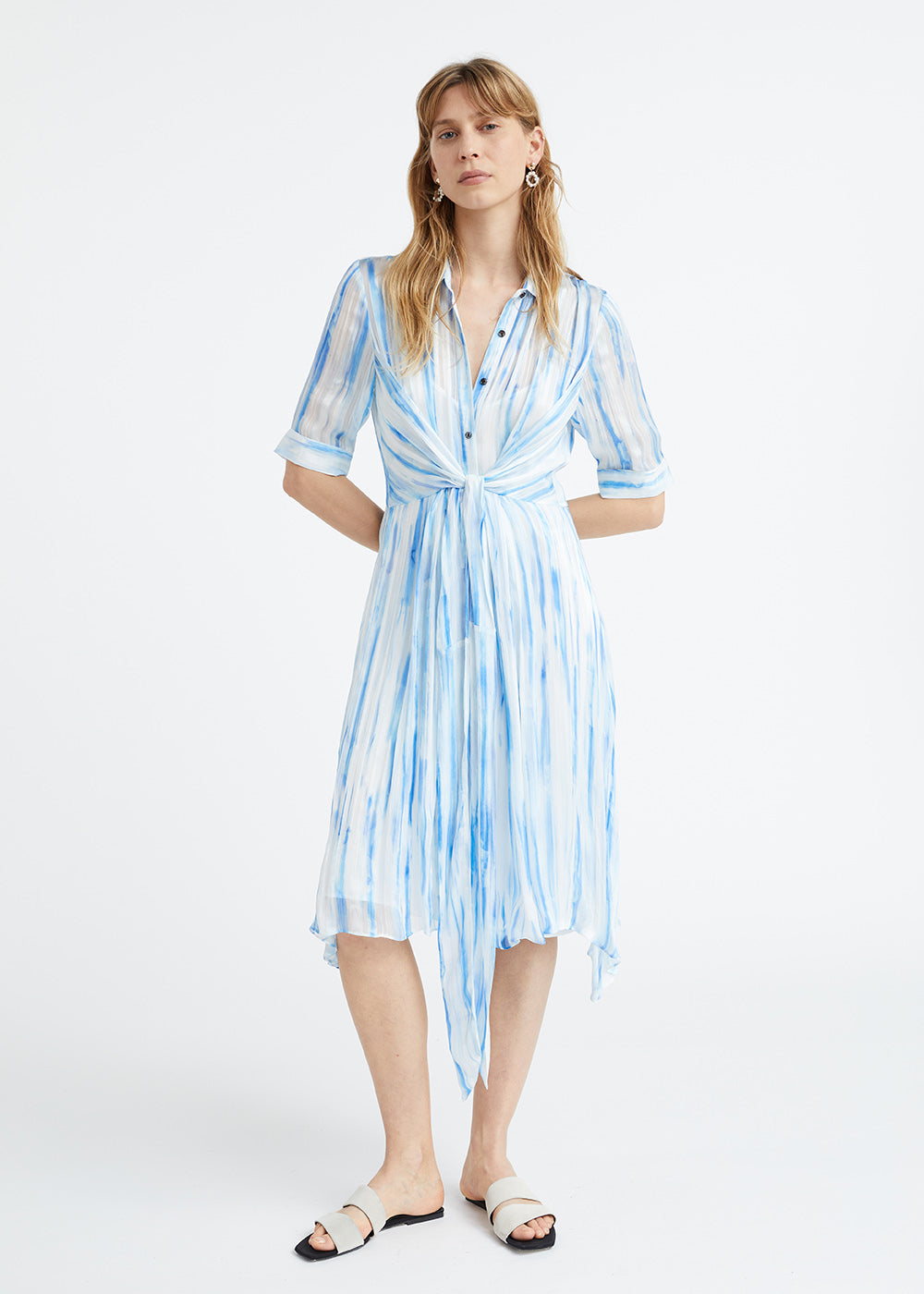 Robe chemise à imprimé rayures bleues