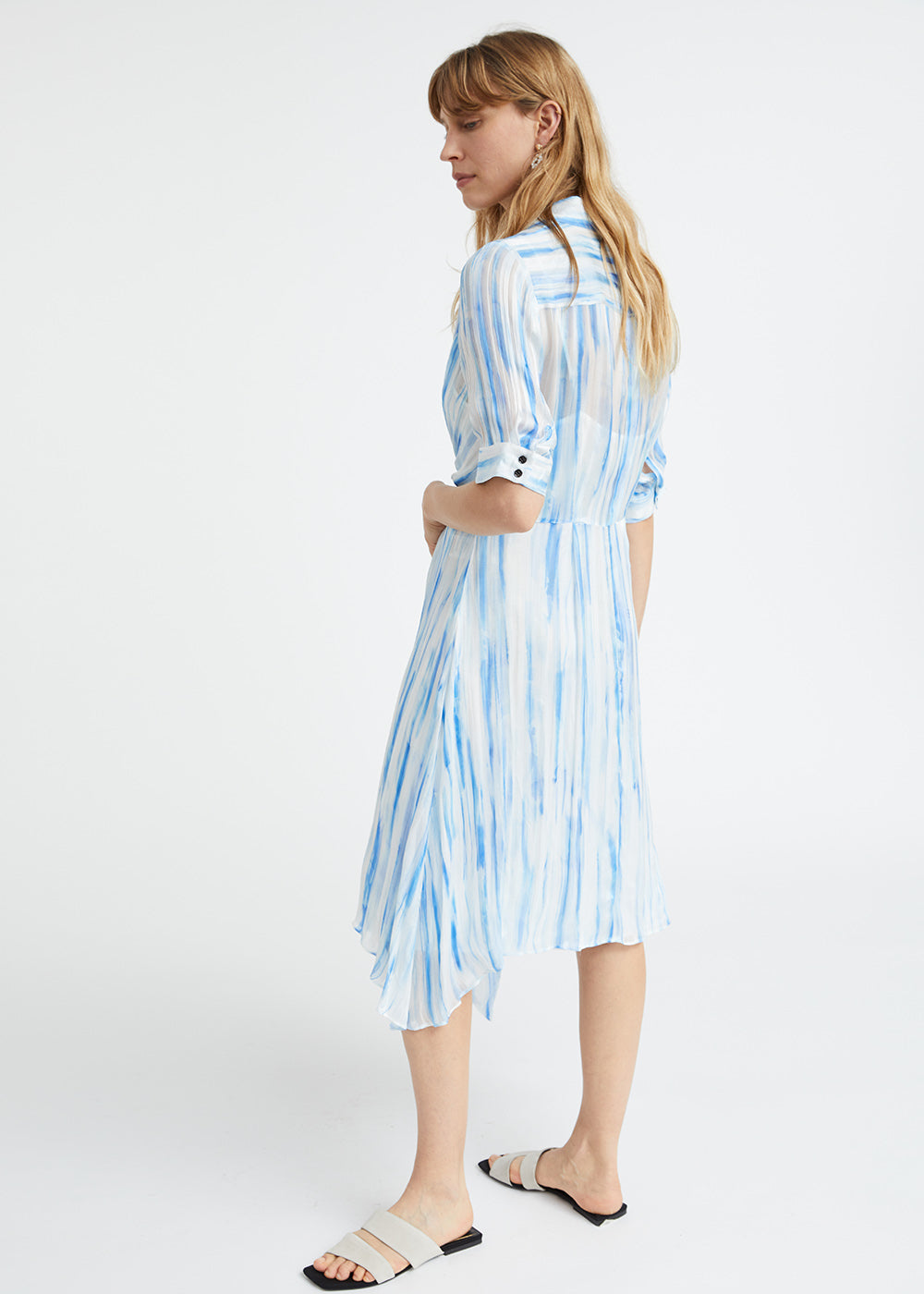 Robe chemise à imprimé rayures bleues