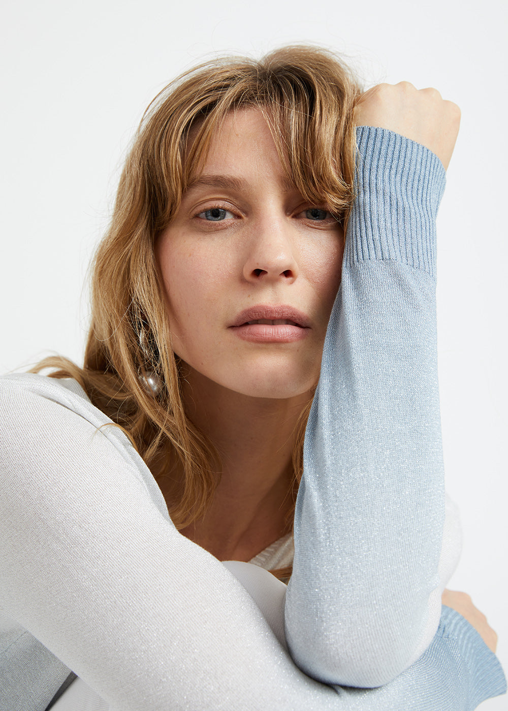 Pull tie and dye en lurex bleu