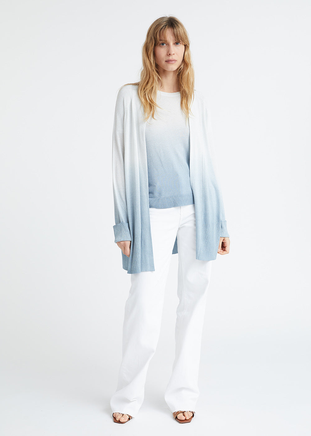 Cardigan tie and dye en lurex bleu