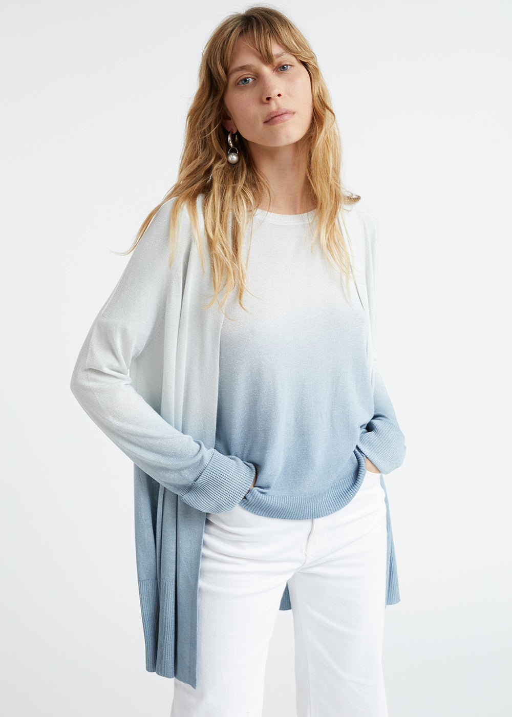 Cardigan tie and dye en lurex bleu