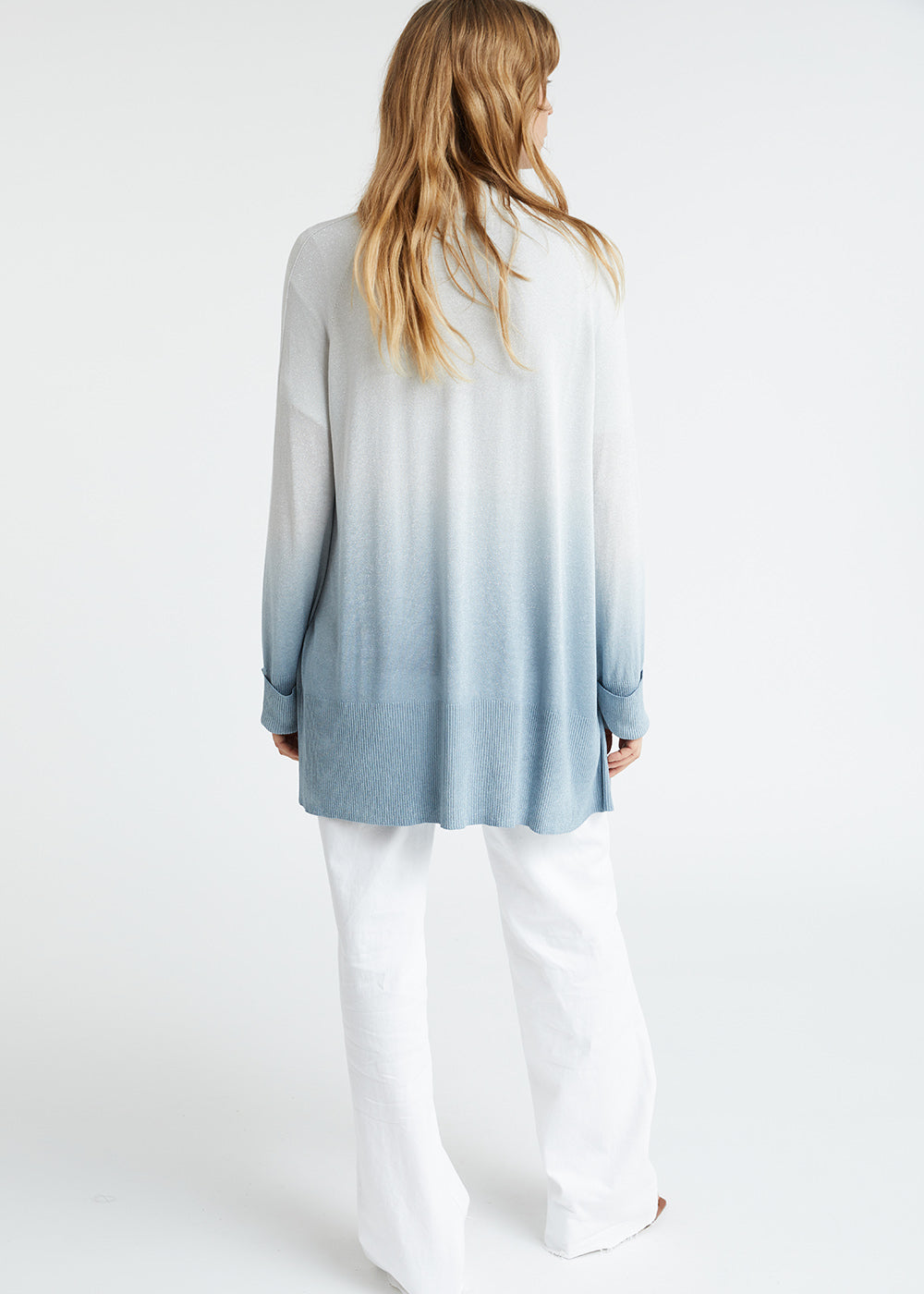 Cardigan tie and dye en lurex bleu