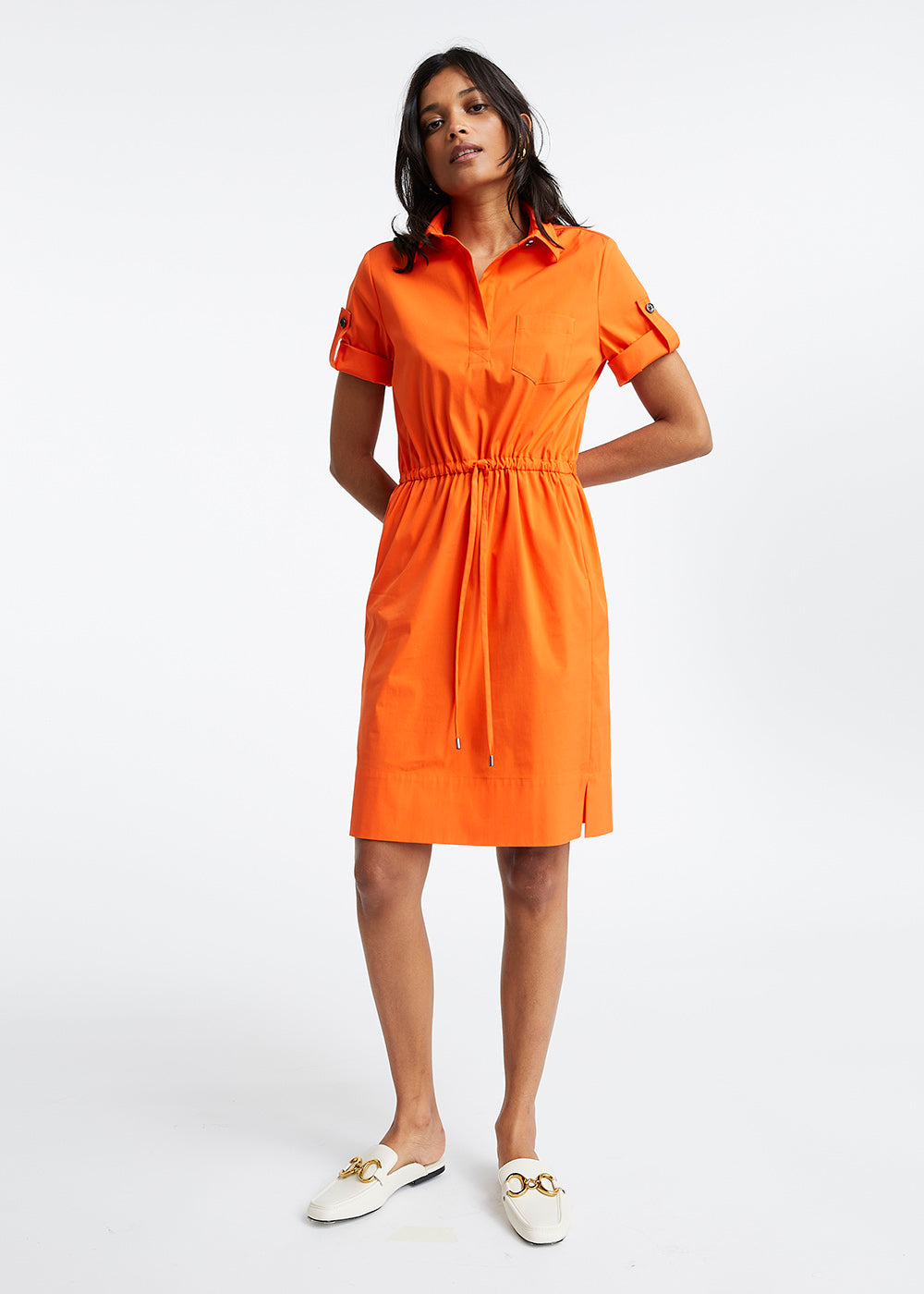 Robe courte en popeline de coton orange