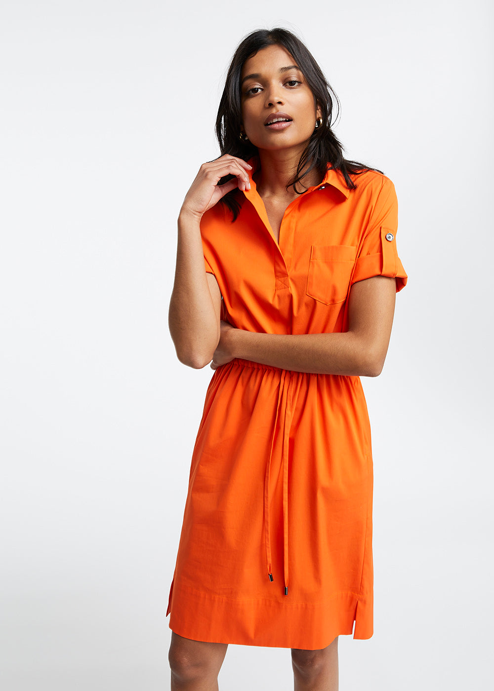 Robe courte en popeline de coton orange