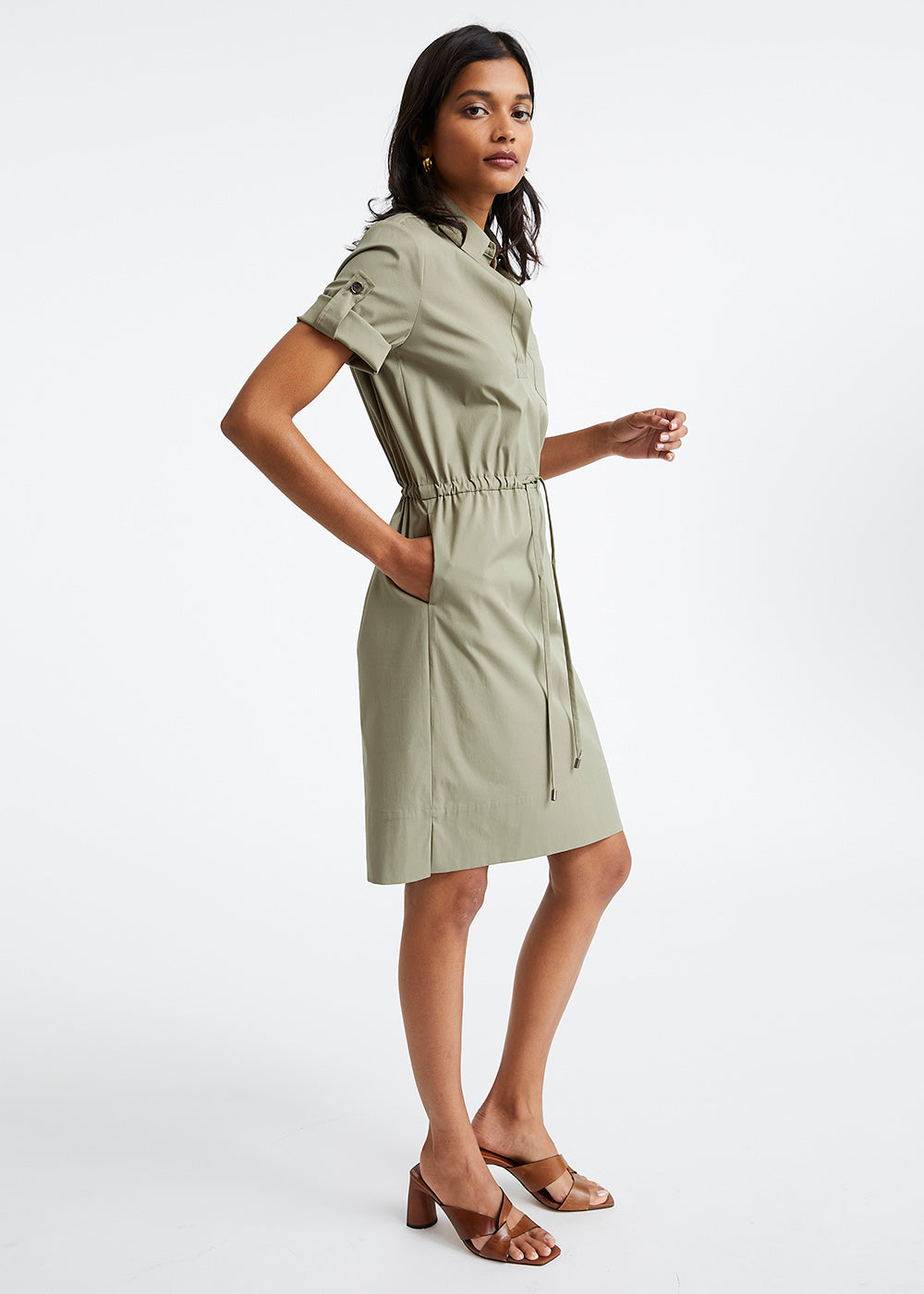 Robe courte en coton kaki