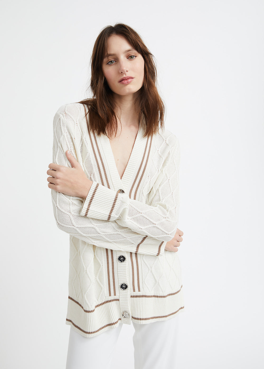 Cardigan blanc oversize en soie et coton