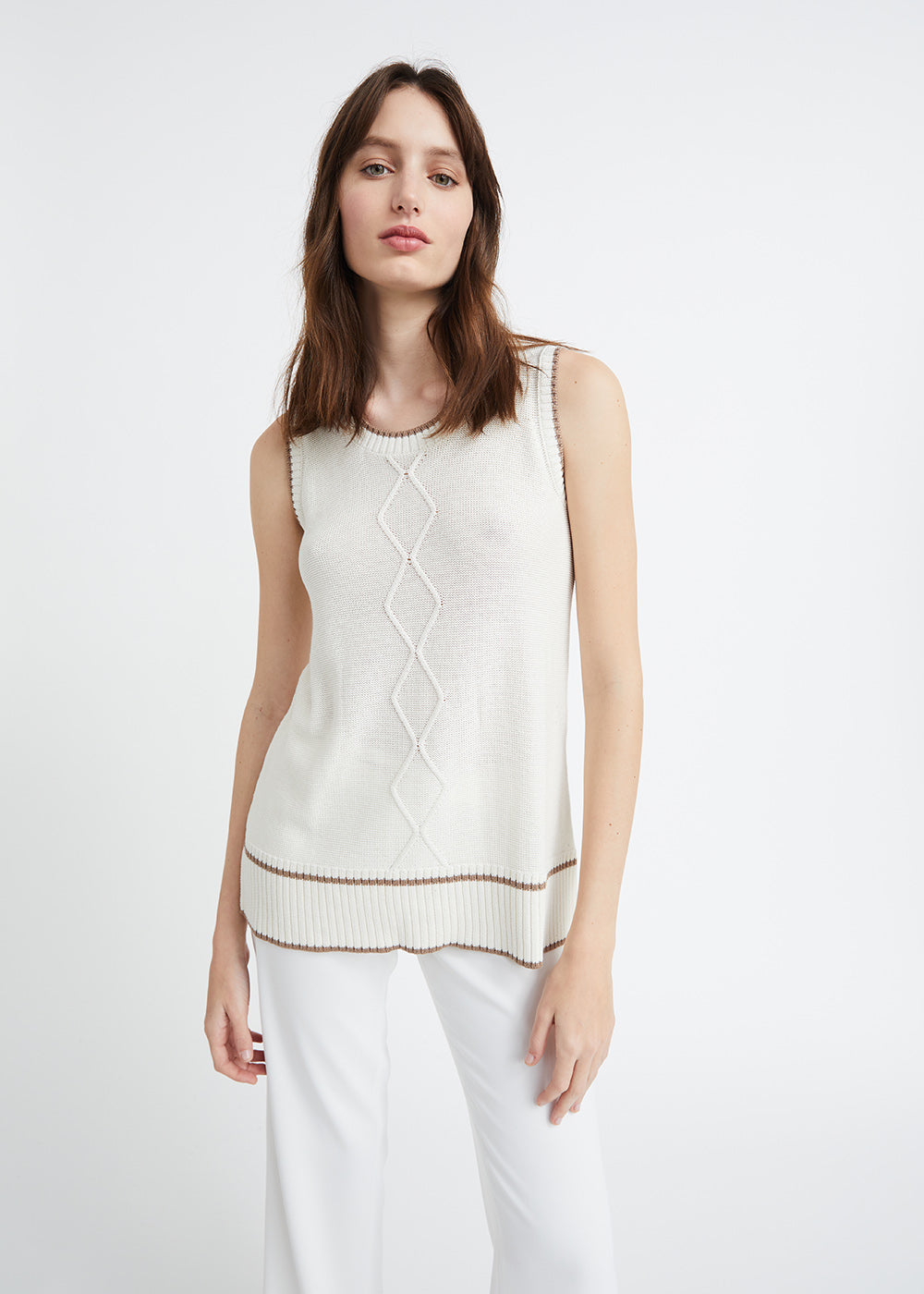Pull blanc sans manches en soie et coton