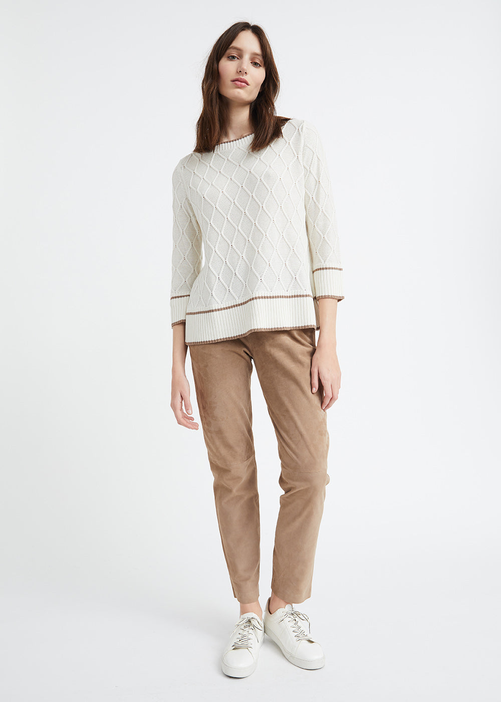 Pull blanc col bateau en soie et coton