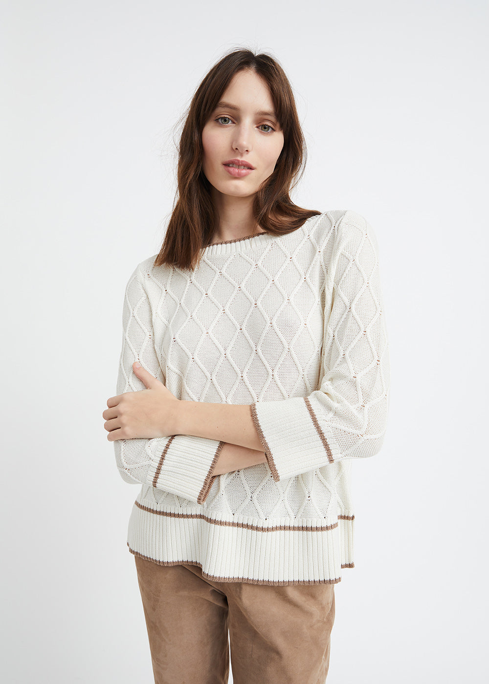 Pull blanc col bateau en soie et coton