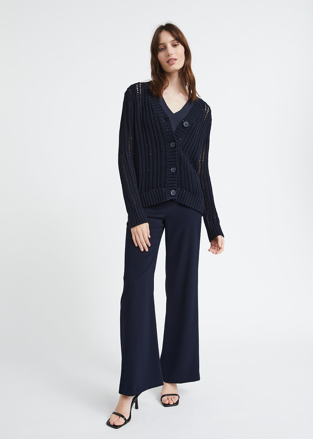 Cardigan marine en coton ajouré