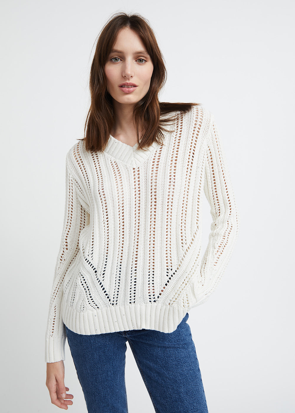 Pull blanc en coton ajouré