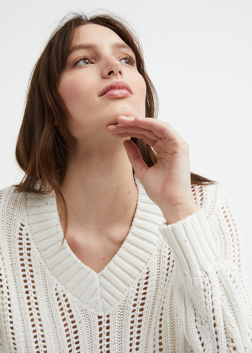 Pull blanc en coton ajouré