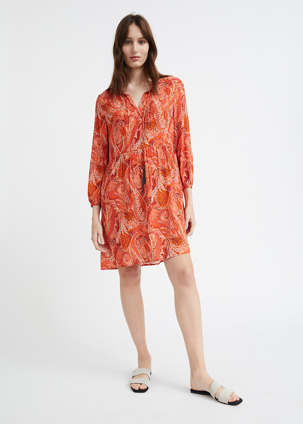 Robe bohème à imprimé cachemire orange