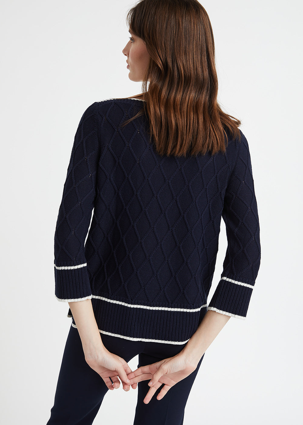 Pull marine col bateau en soie et coton