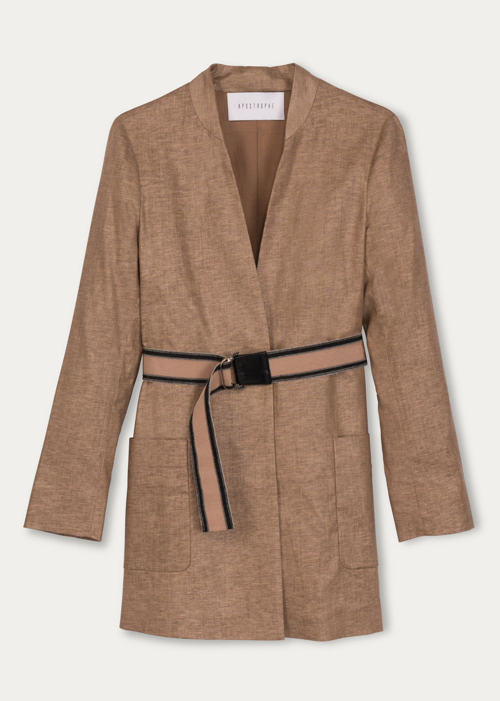 Veste ceinturée beige en lin