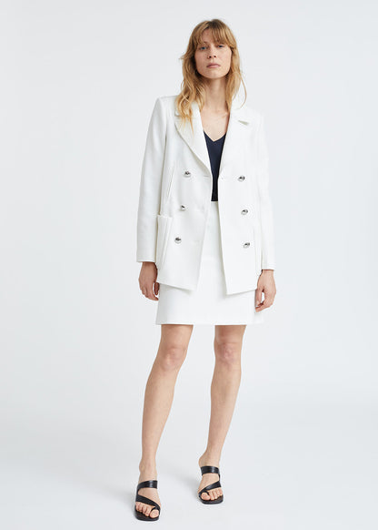 Caban croisé blanc détails en cuir écologique