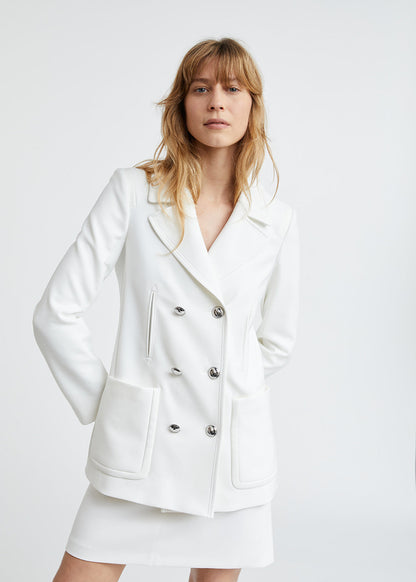 Caban croisé blanc détails en cuir écologique