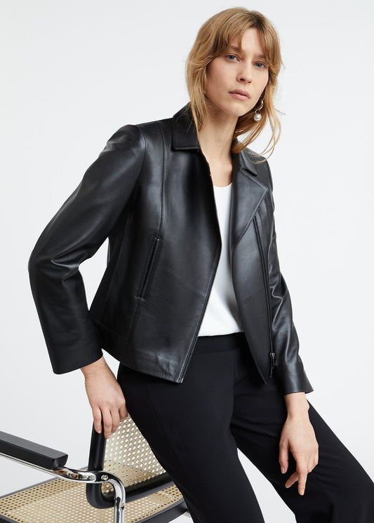 Leather jacket with jersey inserts