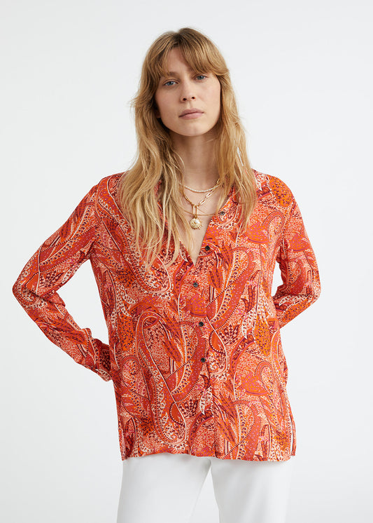 Orange paisley print blouse