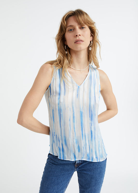 Blue striped print top