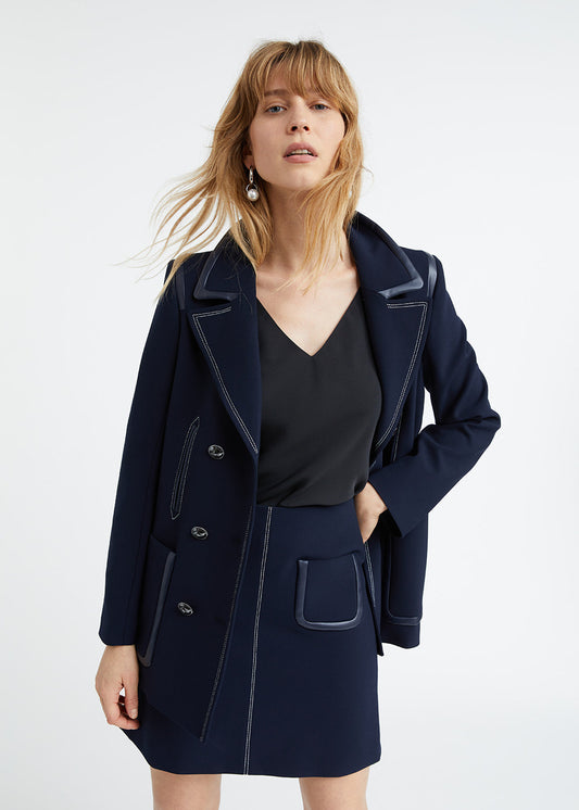 Navy A-line skirt with patch pockets