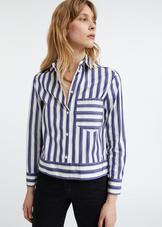 Navy striped cotton blouse