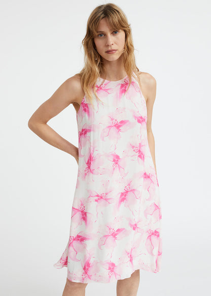 Robe fushia fleurie à emmanchures américaines