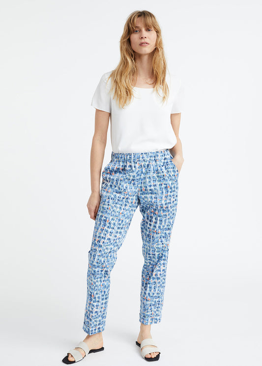 Blue spotted printed cotton pants