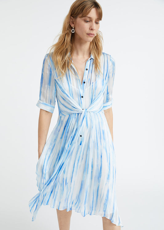 Blue striped print shirt dress