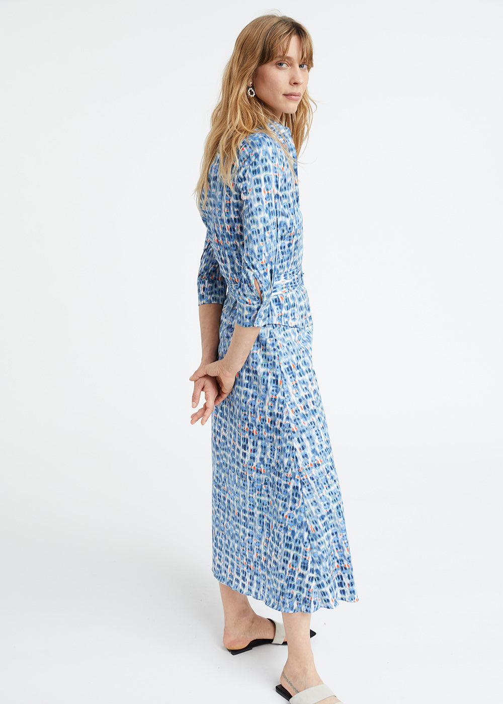 Robe chemise en coton imprimé tacheté bleu