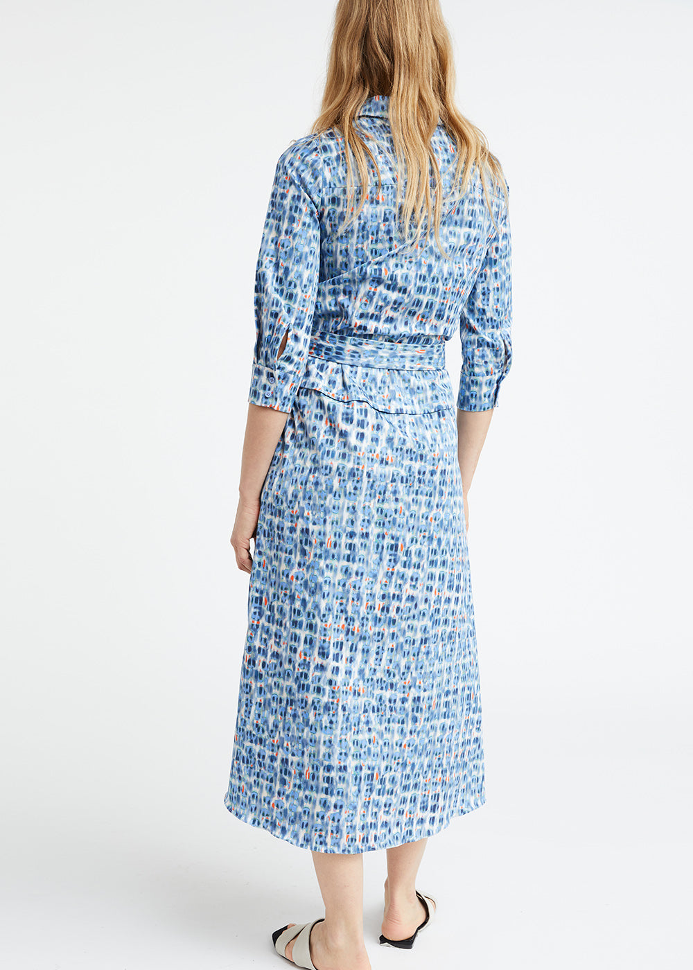Robe chemise en coton imprimé tacheté bleu