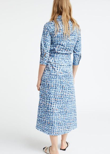 Robe chemise en coton imprimé tacheté bleu
