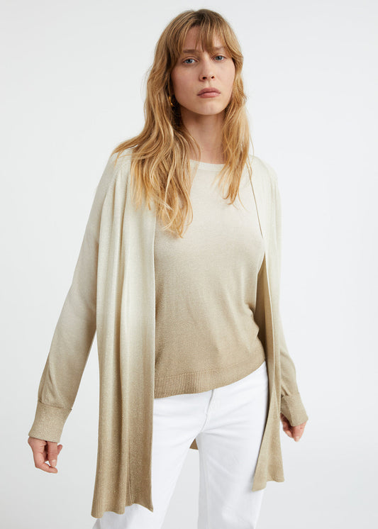 Beige lurex tie-dye cardigan