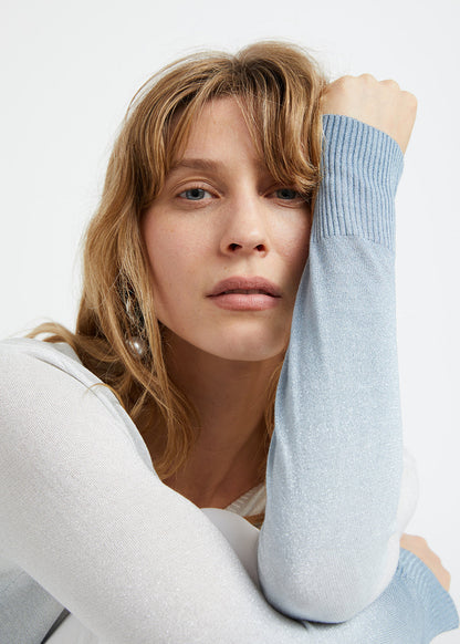 Pull tie and dye en lurex bleu