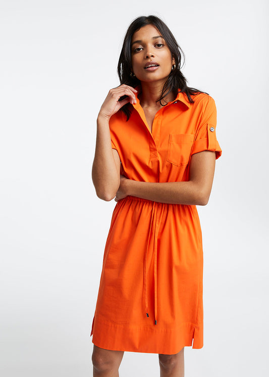 Short dress in orange cotton poplin