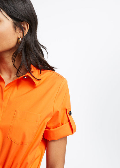 Robe courte en popeline de coton orange