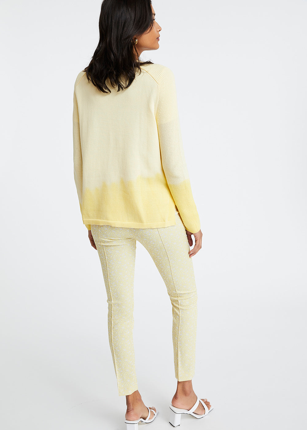 Pull tie & dye jaune à manches raglan