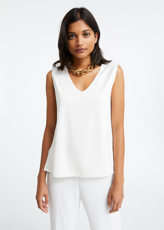 White jersey v-neck tank top