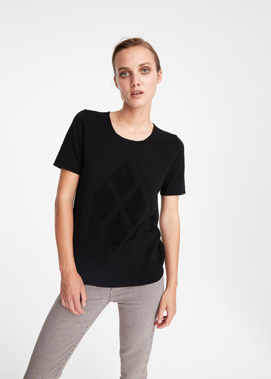 Short sleeve velvet jacquard top