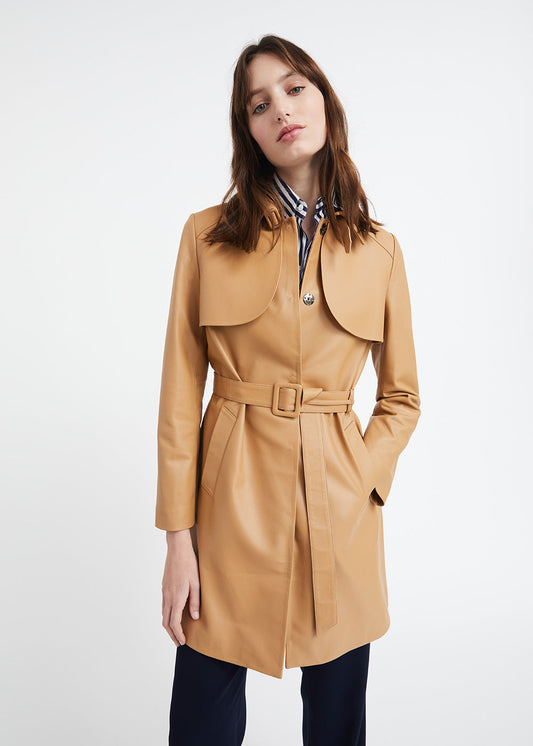 Beige leather trench coat