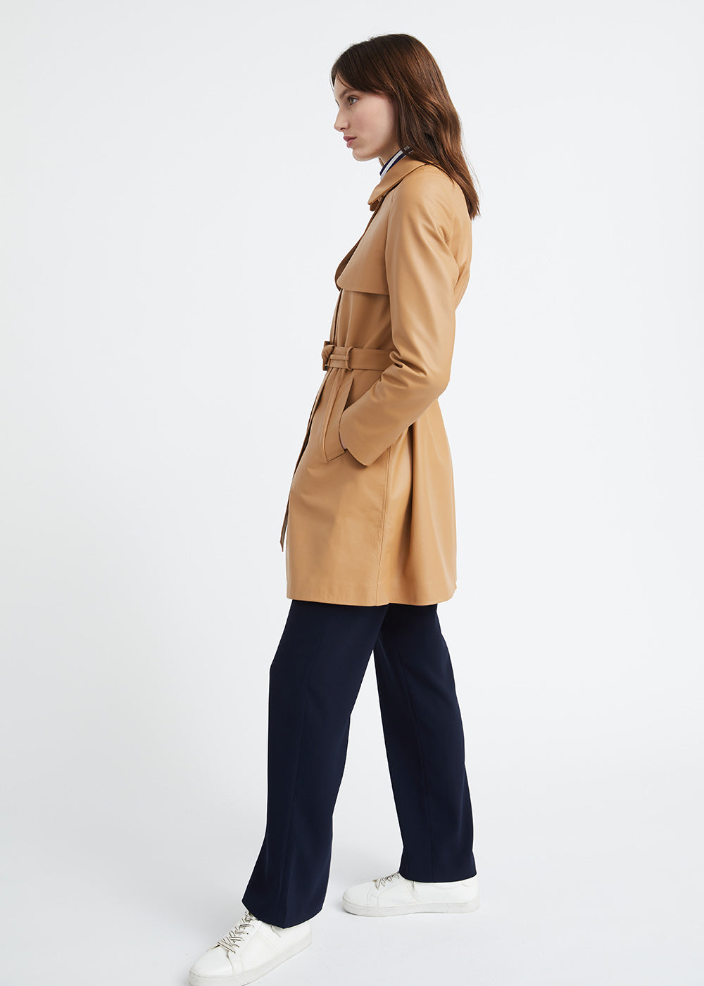 Trench en cuir beige