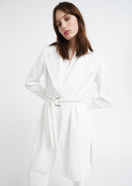Manteau blanc avec détails bord-côtes
