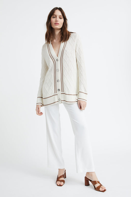 Cardigan blanc oversize en soie et coton
