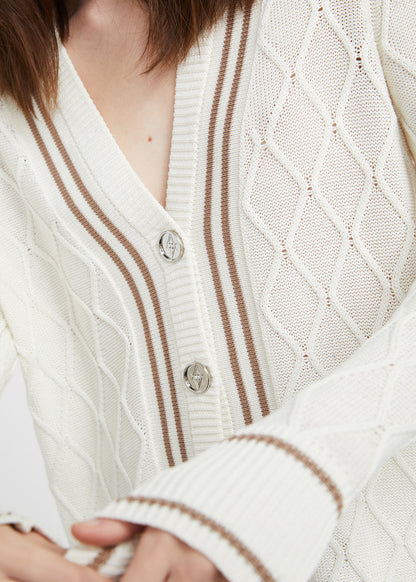 Cardigan blanc oversize en soie et coton