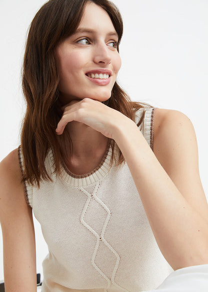 Pull blanc sans manches en soie et coton