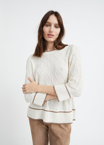 Pull blanc col bateau en soie et coton